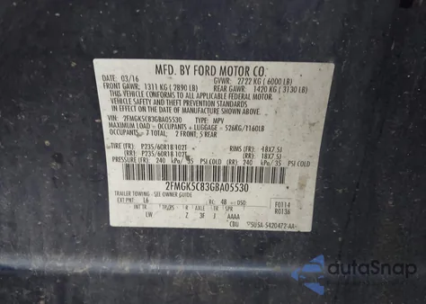 2016 Ford Flex Sel from USA, damaged, VIN 2FMGK5C83GBA05530